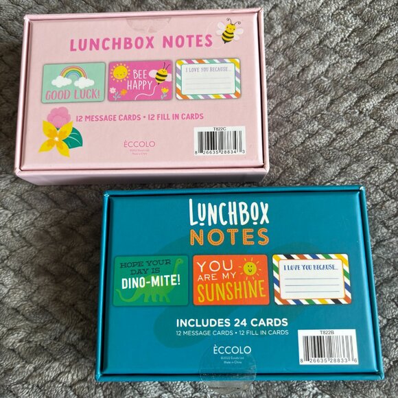 Girl & Boy Lunch Box Notes 24 Cards Each Box 12 Message & 12 Fill In Cards 4.5" - Picture 2 of 3